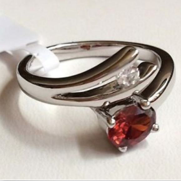 Silver Ruby Garnet Cocktail Ring Red Cubic Zirconia Wrap Size 10 Rhodium Plated - Picture 5 of 8